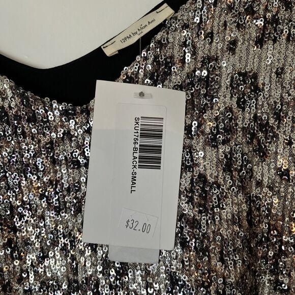12PM by Mon Ami womens sequined tank top blouse shirt formal beige black small - Picture 4 of 14